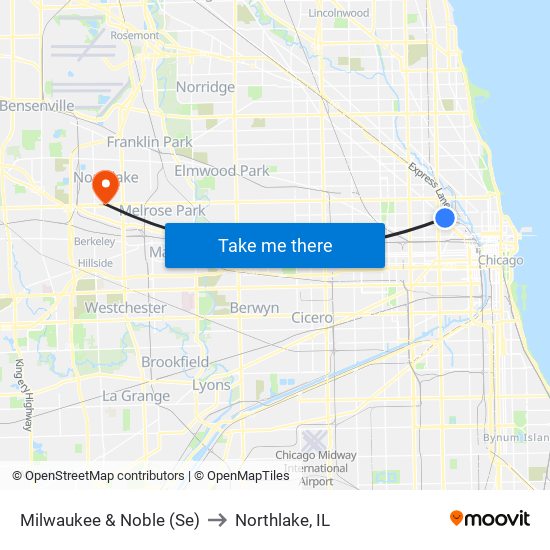Milwaukee & Noble (Se) to Northlake, IL map