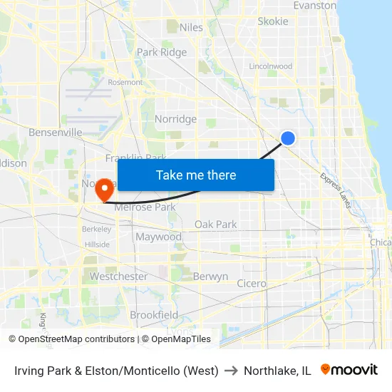 Irving Park & Elston/Monticello (West) to Northlake, IL map
