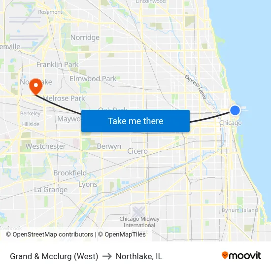 Grand & Mcclurg (West) to Northlake, IL map