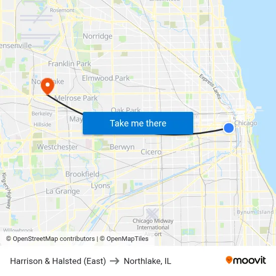 Harrison & Halsted (East) to Northlake, IL map