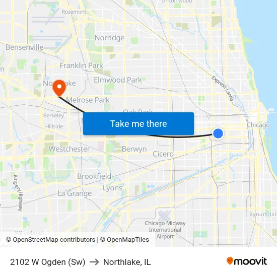 2102 W Ogden (Sw) to Northlake, IL map