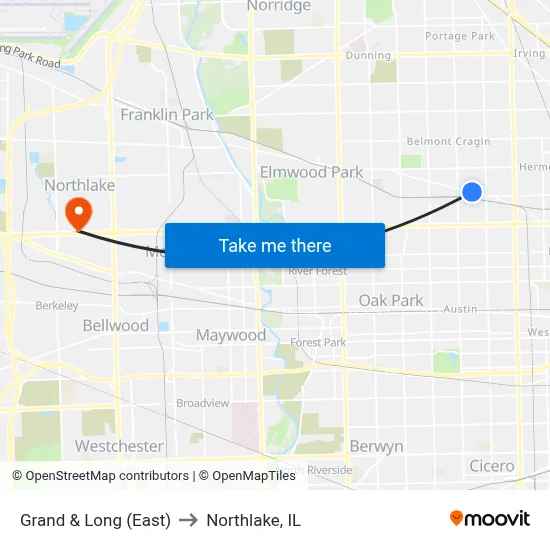 Grand & Long (East) to Northlake, IL map