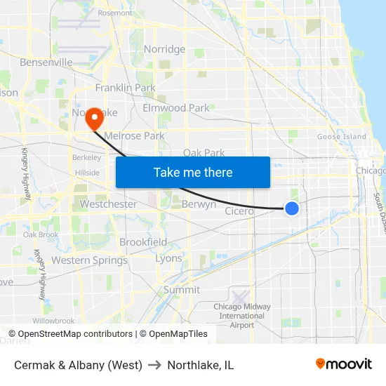Cermak & Albany (West) to Northlake, IL map