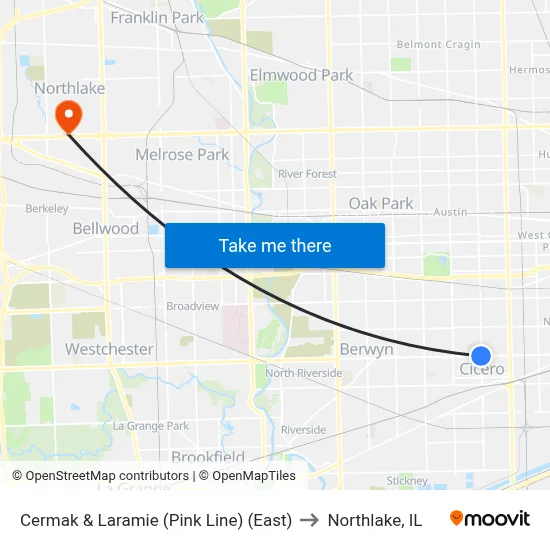 Cermak & Laramie (Pink Line) (East) to Northlake, IL map