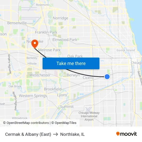 Cermak & Albany (East) to Northlake, IL map