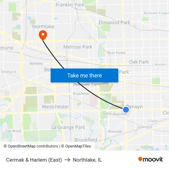 Cermak & Harlem (East) to Northlake, IL map