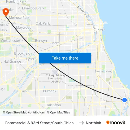 Commercial & 93rd Street/South Chicago (North) to Northlake, IL map