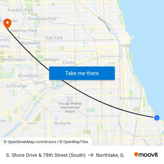 S. Shore Drive & 78th Street (South) to Northlake, IL map
