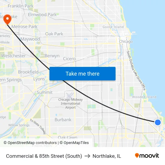 Commercial & 85th Street (South) to Northlake, IL map