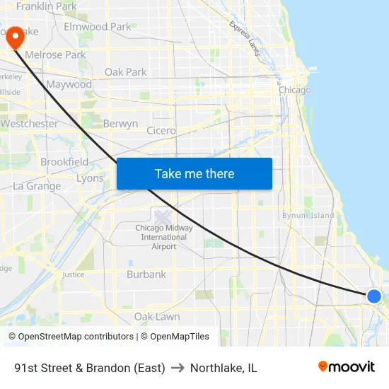 91st Street & Brandon (East) to Northlake, IL map