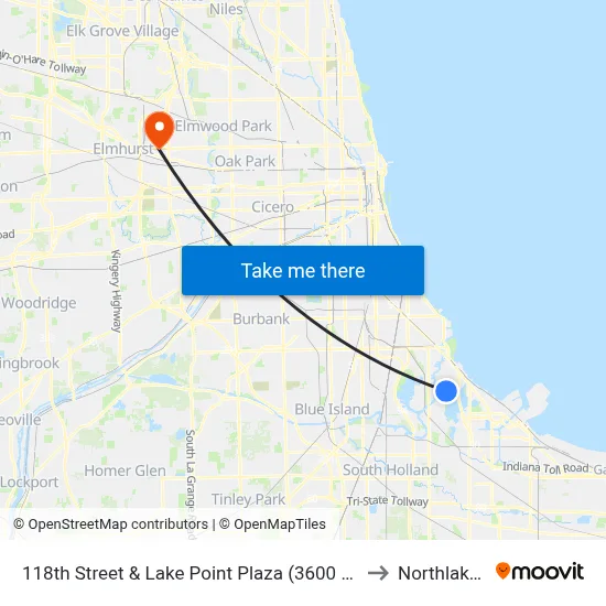118th Street & Lake Point Plaza (3600 E) (West) to Northlake, IL map
