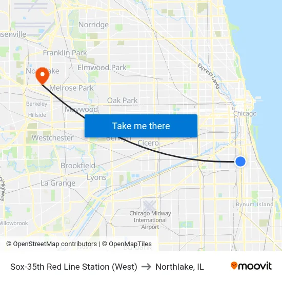 Sox-35th Red Line Station (West) to Northlake, IL map