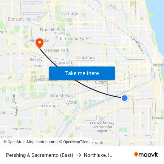 Pershing & Sacramento (East) to Northlake, IL map