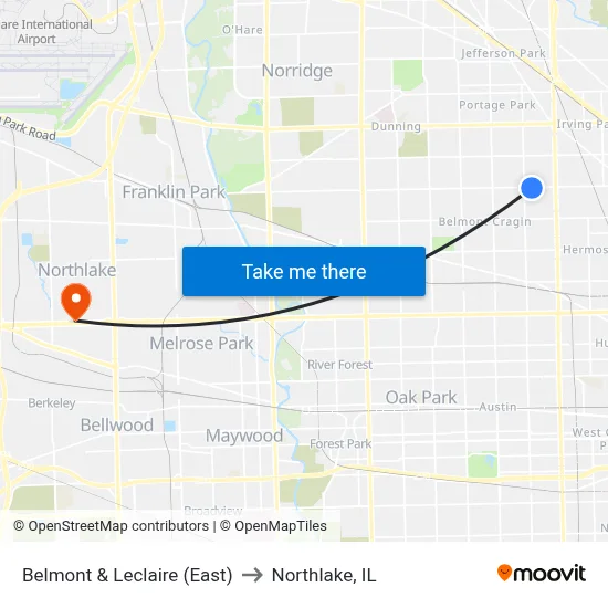 Belmont & Leclaire (East) to Northlake, IL map