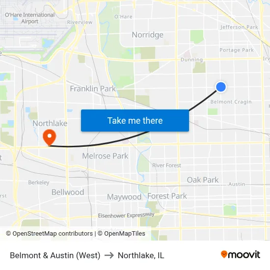Belmont & Austin (West) to Northlake, IL map