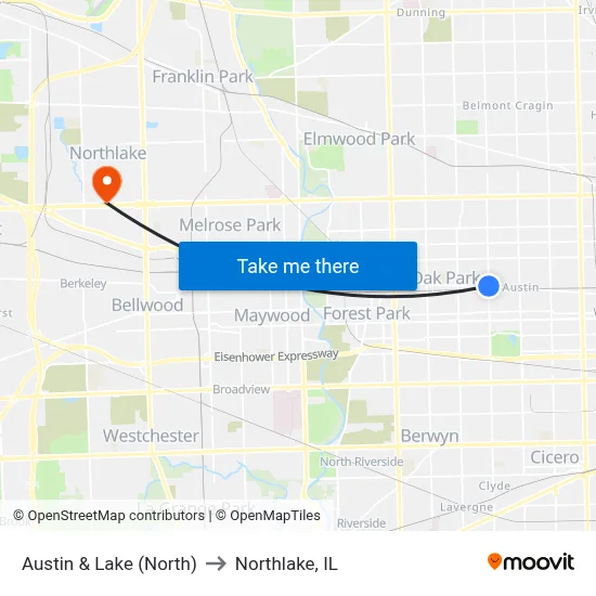 Austin & Lake (North) to Northlake, IL map