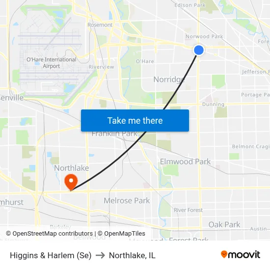 Higgins & Harlem (Se) to Northlake, IL map