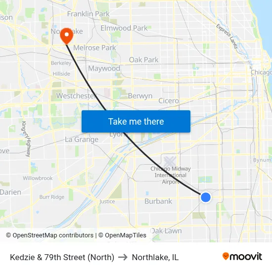 Kedzie & 79th Street (North) to Northlake, IL map