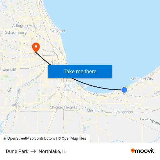 Dune Park to Northlake, IL map