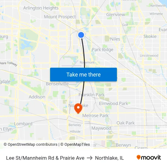 Lee St/Mannheim Rd & Prairie Ave to Northlake, IL map