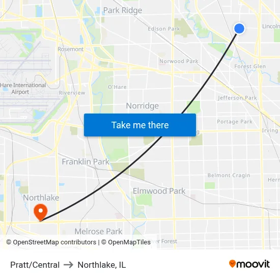 Pratt/Central to Northlake, IL map