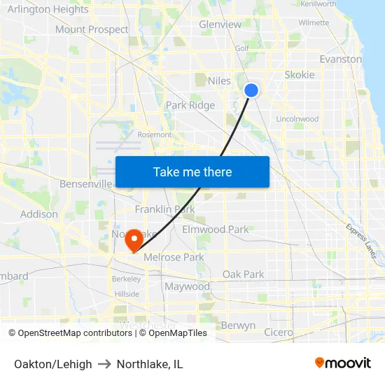 Oakton/Lehigh to Northlake, IL map