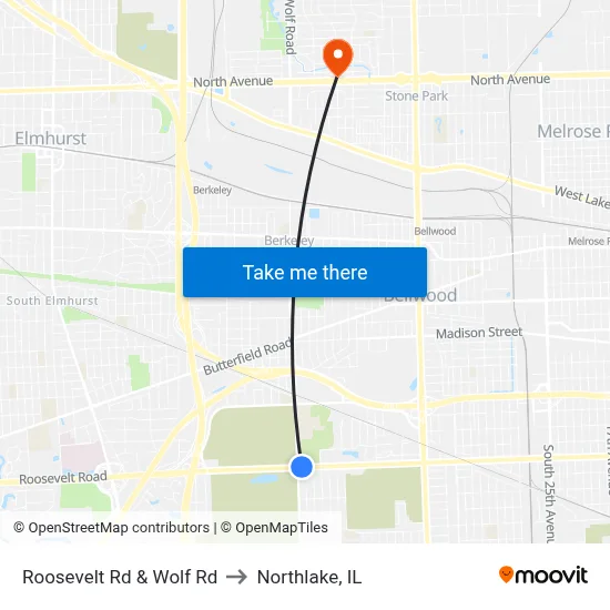 Roosevelt Rd & Wolf Rd to Northlake, IL map