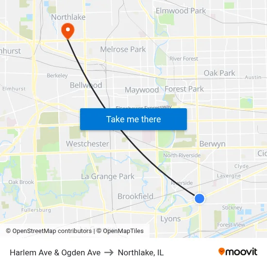 Harlem Ave & Ogden Ave to Northlake, IL map