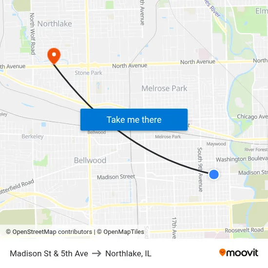 Madison St & 5th Ave to Northlake, IL map