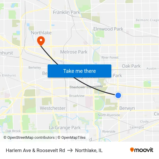 Harlem Ave & Roosevelt Rd to Northlake, IL map