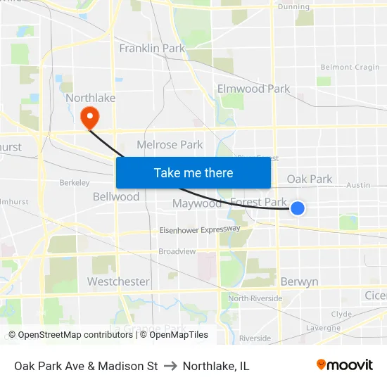 Oak Park Ave & Madison St to Northlake, IL map
