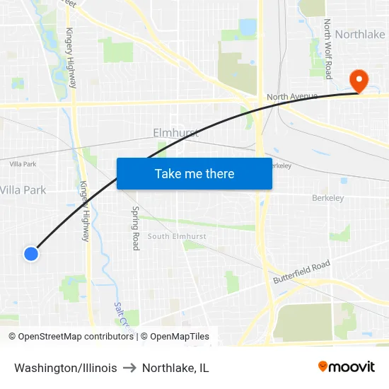 Washington/Illinois to Northlake, IL map