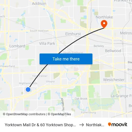Yorktown Mall Dr & 60 Yorktown Shopping Ctr to Northlake, IL map