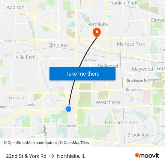 22nd St & York Rd to Northlake, IL map