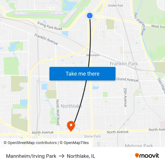 Mannheim/Irving Park to Northlake, IL map