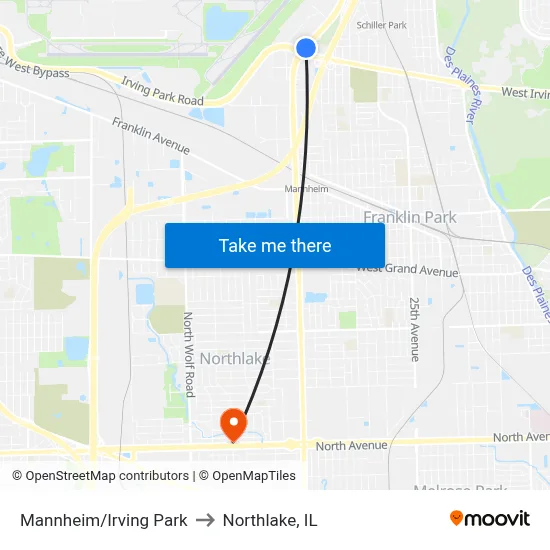 Mannheim/Irving Park to Northlake, IL map