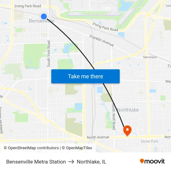 Bensenville Metra Station to Northlake, IL map