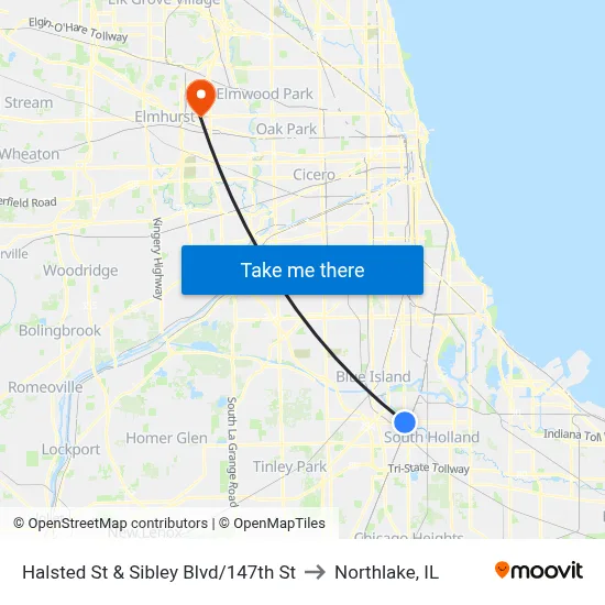 Halsted St & Sibley Blvd/147th St to Northlake, IL map