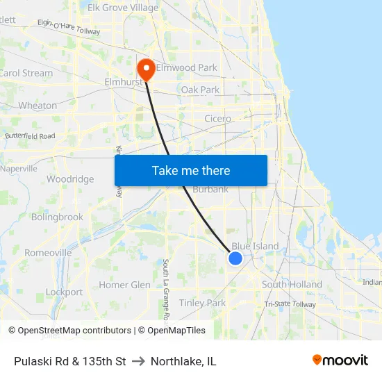 Pulaski Rd & 135th St to Northlake, IL map