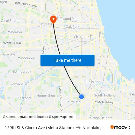 159th St & Cicero Ave (Metra Station) to Northlake, IL map