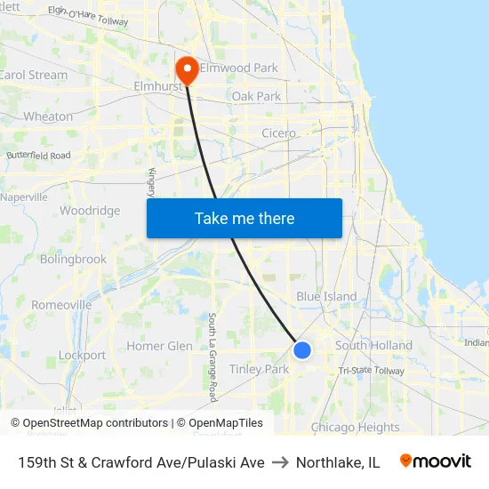 159th St & Crawford Ave/Pulaski Ave to Northlake, IL map