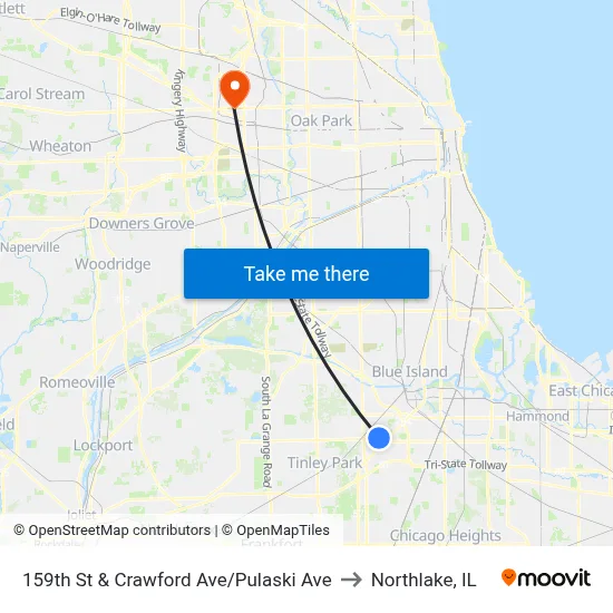 159th St & Crawford Ave/Pulaski Ave to Northlake, IL map