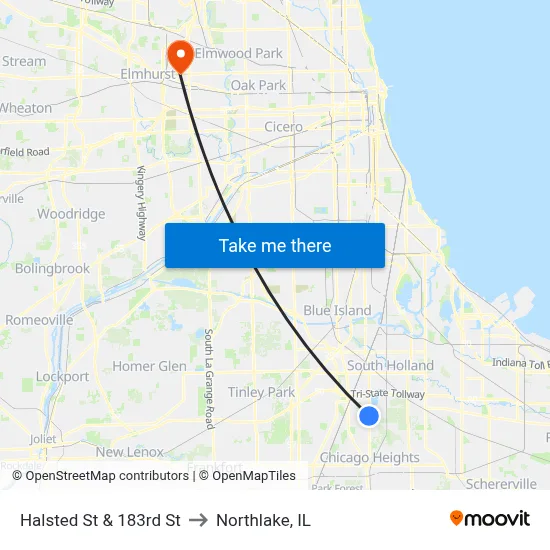Halsted St & 183rd St to Northlake, IL map