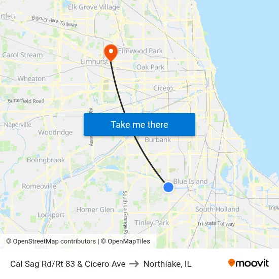 Cal Sag Rd/Rt 83 & Cicero Ave to Northlake, IL map