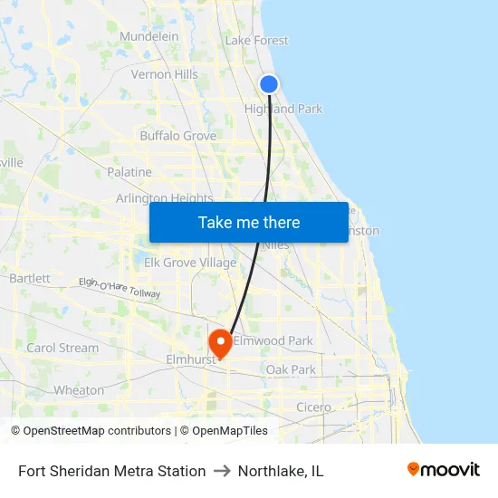 Fort Sheridan Metra Station to Northlake, IL map