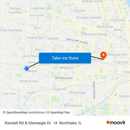 Randall Rd & Gleneagle Dr to Northlake, IL map