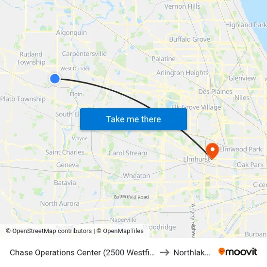 Chase Operations Center (2500 Westfield Dr) to Northlake, IL map