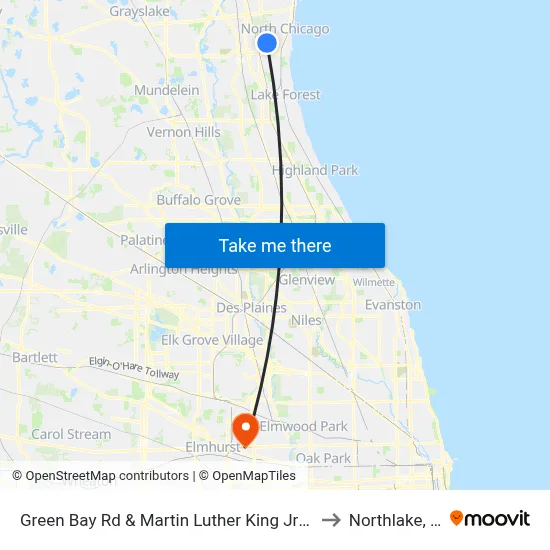 Green Bay Rd & Martin Luther King Jr Dr to Northlake, IL map