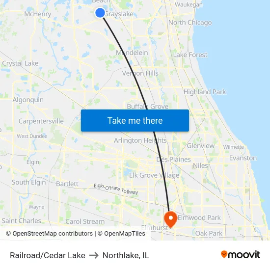 Railroad/Cedar Lake to Northlake, IL map