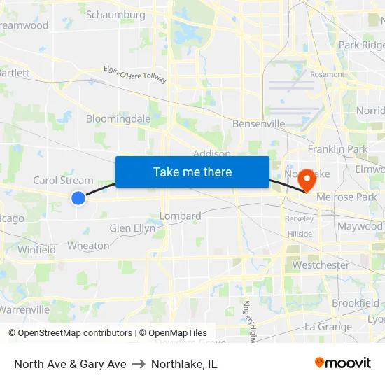 North Ave & Gary Ave to Northlake, IL map